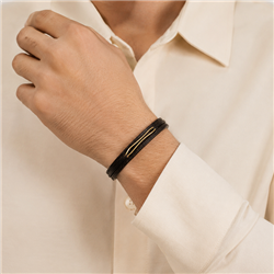 Mens-laser-leather-gold-bracelet