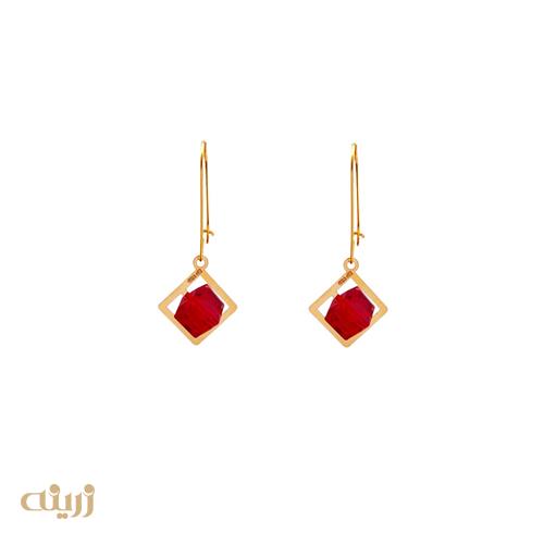 گوشواره طلا عصایی مکعب سواروسکی 