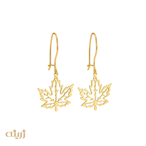 گوشواره طلا عصایی برگ پاییزی ظریف 