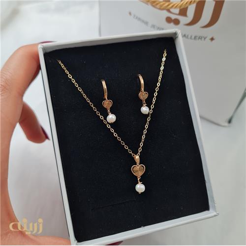 نیم ست طلا قلب تراش با مروارید 