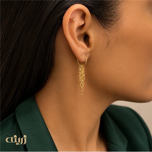 گوشواره طلا شرابه ای با قفل حلقه ای سبک