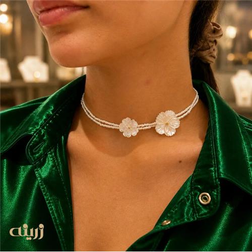 گردنبند طلا مروارید دو رج با گوی تراش 