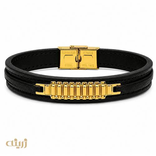 دستبند چرم طلا طرح ریلی کد LB0063