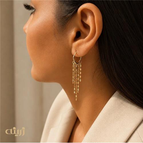 گوشواره طلا شرابه ای با قفل لوزی کد E0234