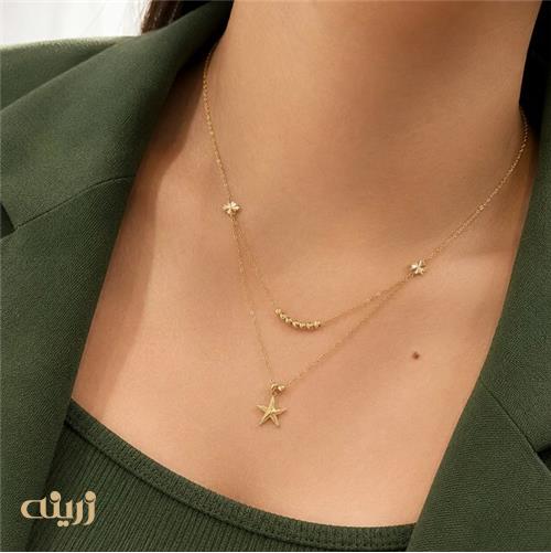 گردنبند طلا دو رج ستاره دریایی گوی تراش
