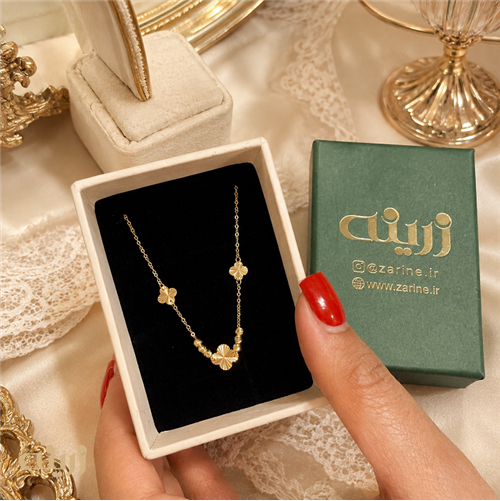 گردنبند طلا ونکلیف تراش سه گل با گوی البرنادو