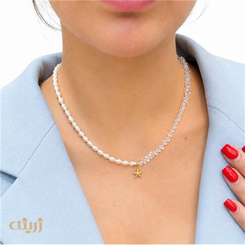گردنبند طلا ستاره دریایی با بند مرواریدی کریستال کد N0792