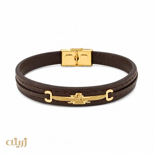 دستبند طلا با چرم طرح فروهر لیزری کد LB0069