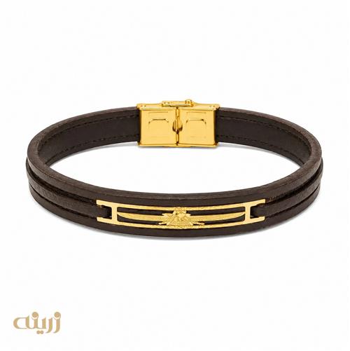 دستبند طلا با چرم طرح فروهر لیزری کد LB0069
