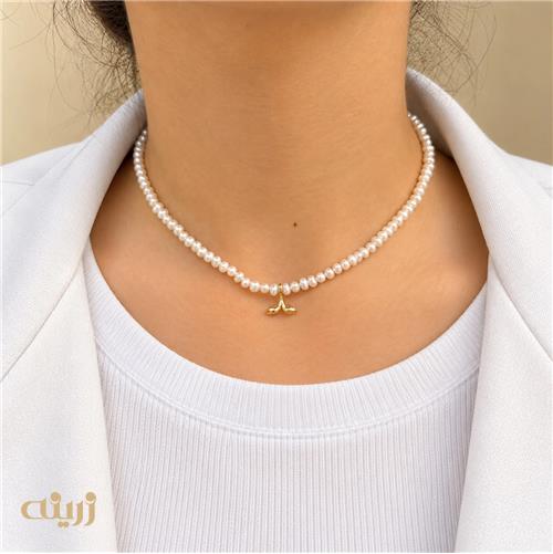 گردنبند طلا دم وال با بند مروارید طبیعی کد N0860