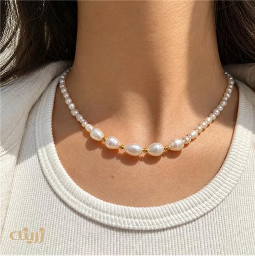 گردنبند طلا گوی تراش البرنا با مروارید کونیک  کد N0873