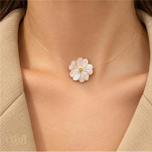 گردنبند طلا تک گوی تراش با گل صدف کد N0894