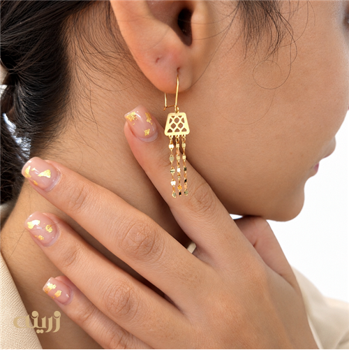 گوشواره طلا مراکشی با زنجیر پولکی کد E0336