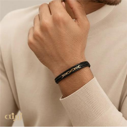 دستبند طلا چرم مردانه بینهایت