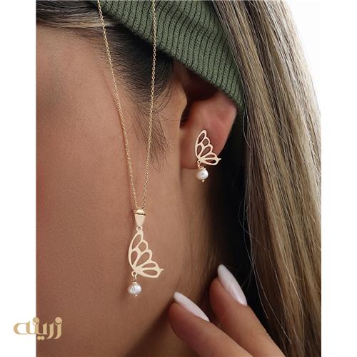 گوشواره طلا پروانه با مروارید