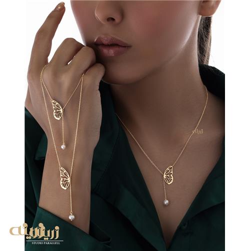 گردنبند طلا کرواتی تک بال پروانه با مروارید