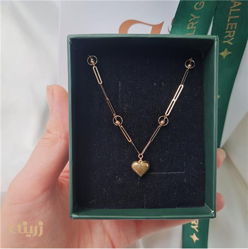گردنبند طلا هرمس با گوی و آویز قلب برجسته