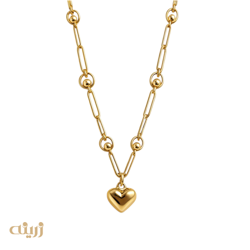 گردنبند طلا هرمس با گوی و آویز قلب برجسته