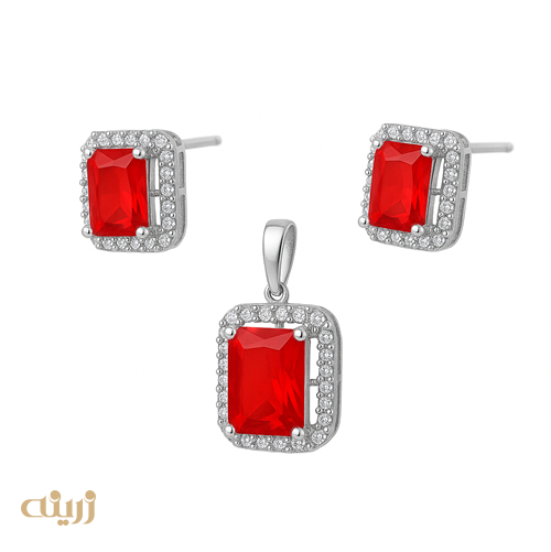 نیم ست طلا طرح یاقوت مصنوعی با تراش امرالد