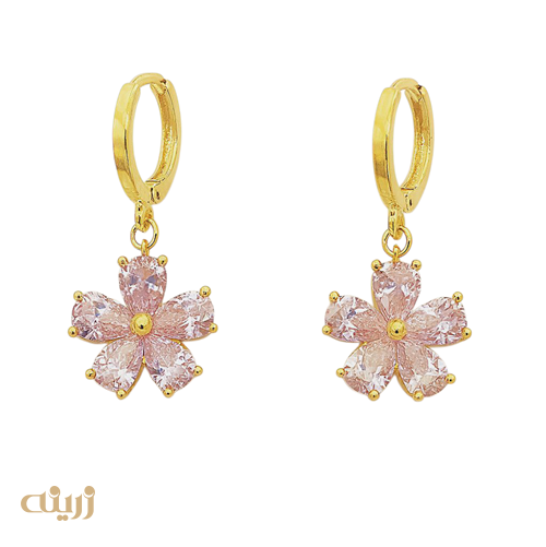 گوشواره روکو طرح شکوفه صورتی 