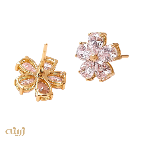 گوشواره میخی طرح شکوفه صورتی 