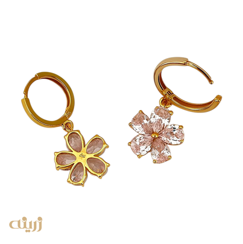 گوشواره روکو طرح شکوفه صورتی 