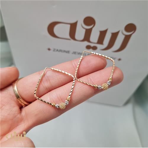گوشواره طلا تراش مربعی با گوی کونیک