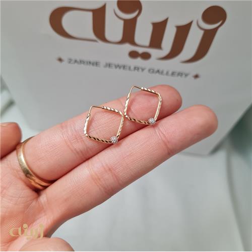 گوشواره طلا تراش مربعی تک گوی 