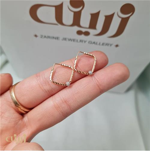 گوشواره طلا تراش مربعی تک گوی 