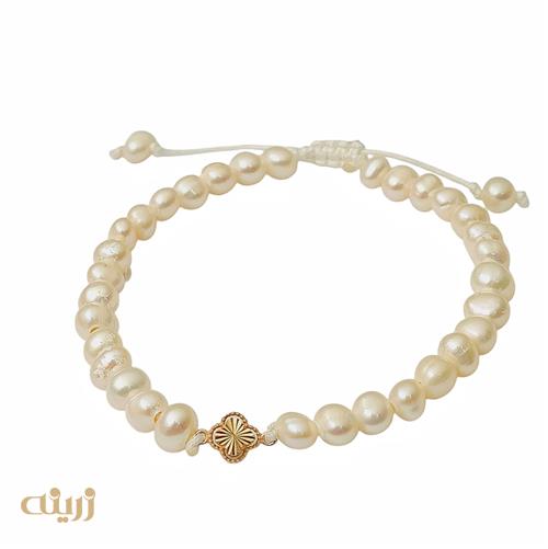 دستبند طلا ونکلیف تراش آسانسوری با مروارید پرورشی