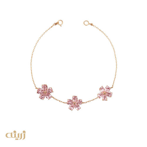 دستبند طلا شکوفه صورتی 