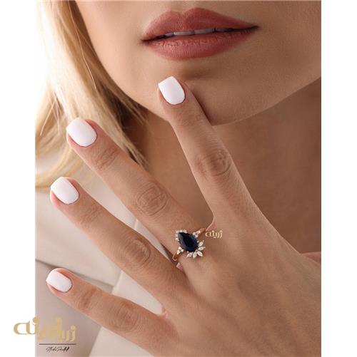 انگشتر طلا طرح جواهر اشک کبود