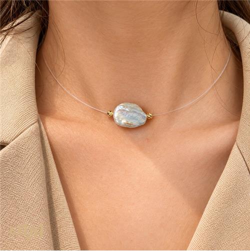 گردنبند طلا دو گوی تراش و باروک سکه ای  کد N0895
