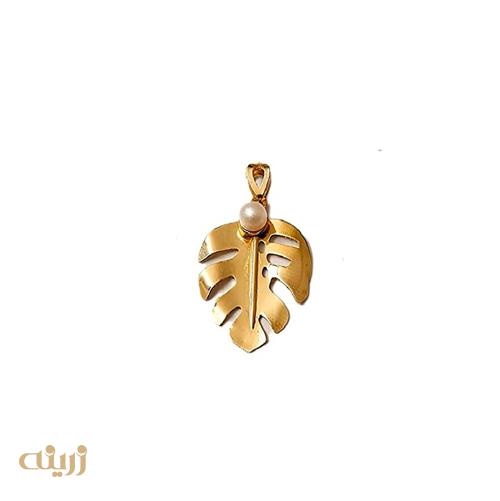 آویز طلا طرح برگ انجیر با مروارید شل (مصنوعی ) 