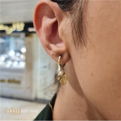 نیم ست طلا طرح برگ انجیری با مروارید پرورشی 