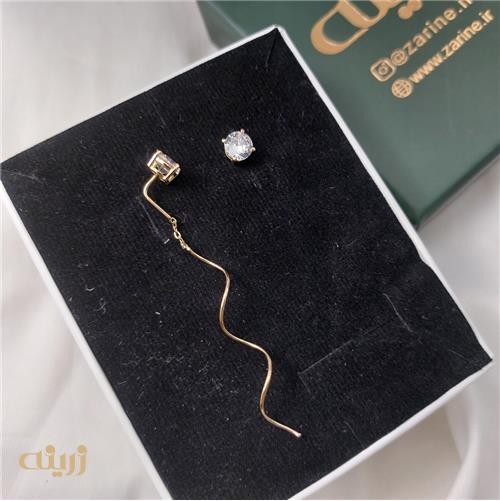 گوشواره طلا تک نگین موج دار 