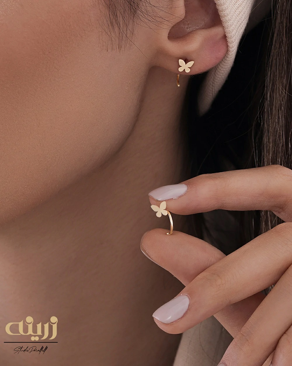 گوشواره طلا عصایی طرح دار کد E0142