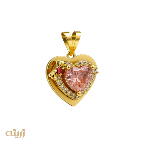 آویز طلا قلب پاپیون دار کادویی