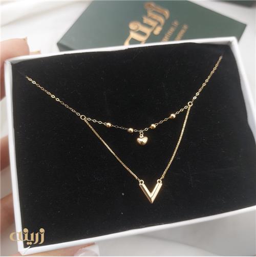 گردنبند طلا دو رج وی گوی قلب