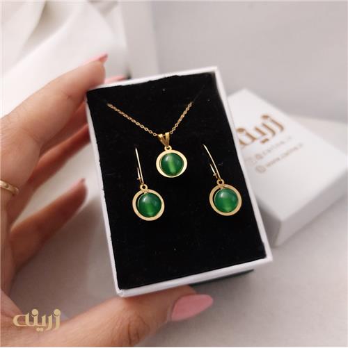 نیم ست طلا کادویی طرح عقیق سبز 