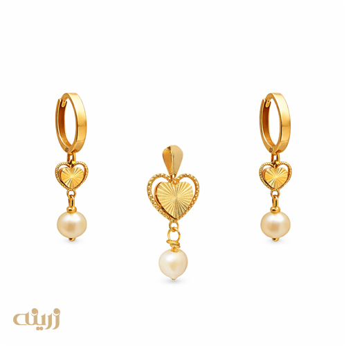 نیم ست طلا قلب تراش با مروارید 