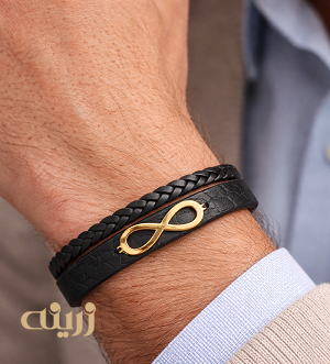 دستبند چرم گیس بافت بینهایت اسپرت