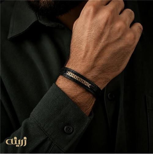 دستبند طلا با چرم طرح اسلیمی شماره 3