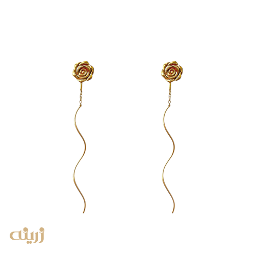 گوشواره طلا گل رز با آویز موجی 