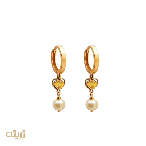 گوشواره طلا روکو قلب تراش با مروارید 