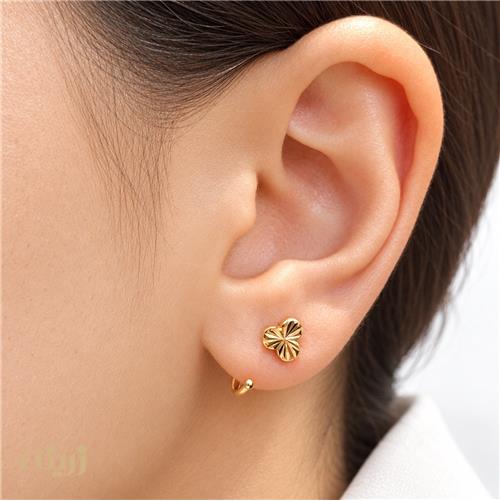 گوشواره طلا عصایی مدل سه دایره تخت با قفل جی کد E0312