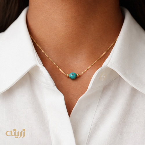 گردنبند فیروزه با گوی تراش آلبرنادو