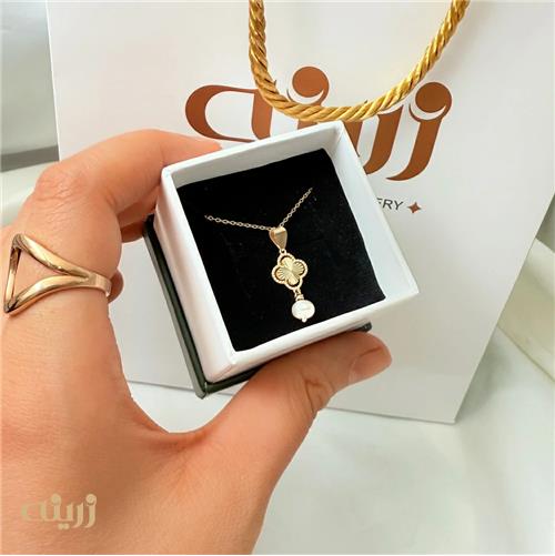 آویز طلا ونکلیف تراش با مروارید