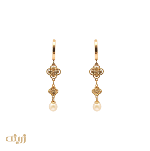 گوشواره طلا ونکلیف تراش با مروارید 