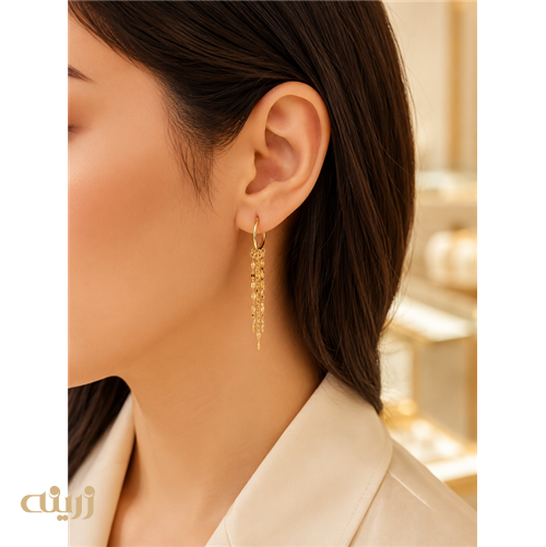 گوشواره طلا شرابه ای با قفل حلقه ای  